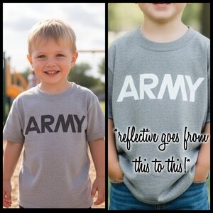 Soffe gray ARMY graphic reflective P.T single stitch tshirt 6-8 yrs UNISEX